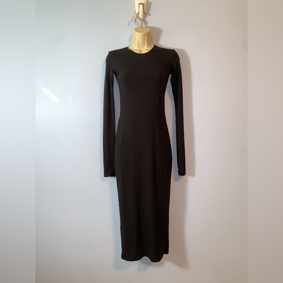 Travis Taddeo Black Long Sleeve midi tight bodycon stretch Dress size xs Amy - Picture 1 of 7